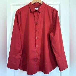 Chicos Red Rust Button Down Shirt Minimalist Classic Flip Cuff Size 3 US 16